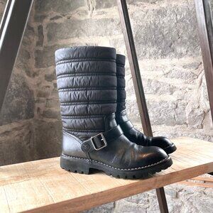 Chanel Black Leather Nylon CC Winter Snow Boots